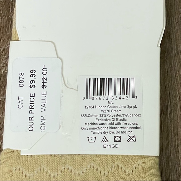 HUE Hidden Cotton Shoe Liner Size M/L - Picture 3 of 3